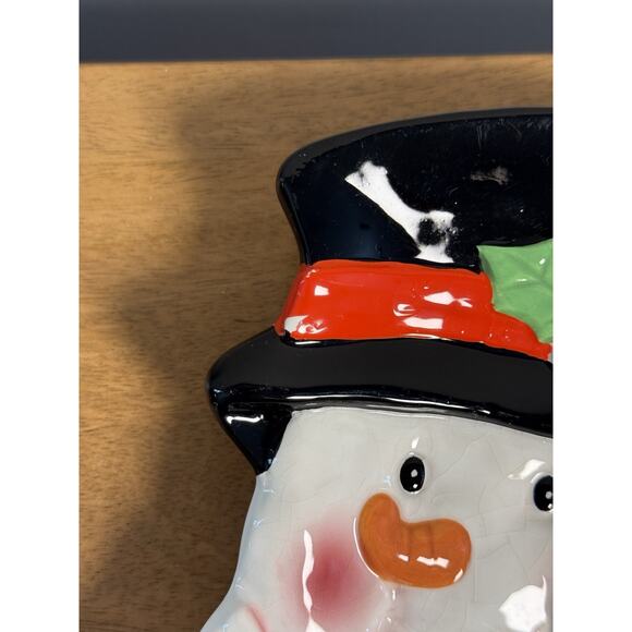 Vintage Holiday Snowman Ceramic Platter - 15 X 10 inches Nostalgic Christmas - Picture 5 of 7